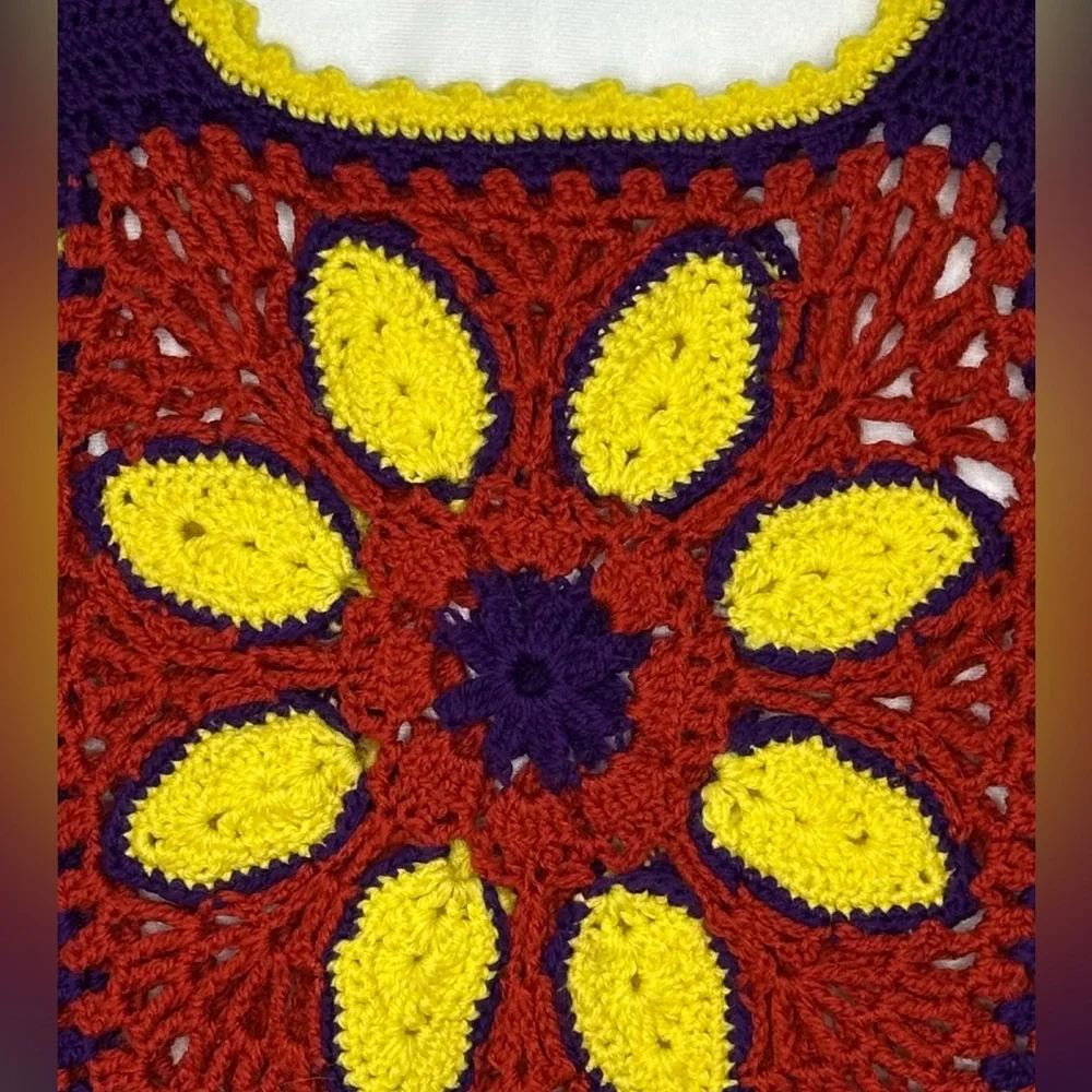 Handmade Crocheted‎ Vest Tank Top Purple Yellow Rust Vintage